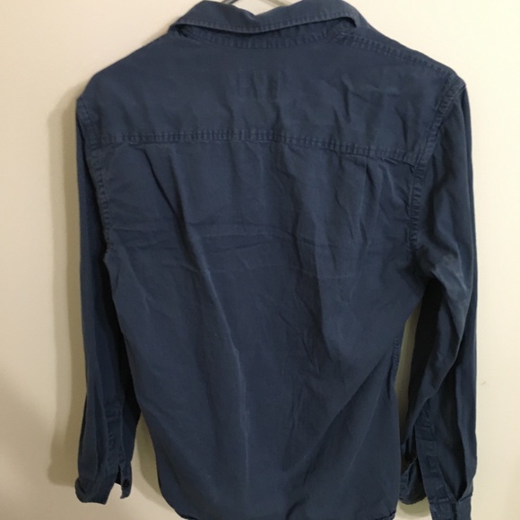 Navy Blue Frank & Oak Long Sleeve Button Up Shirt - Picture 2 of 4